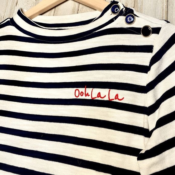 Talbots Ooh la la French Style Embroidered Striped Blouse Navy Size Petite S - Picture 2 of 6